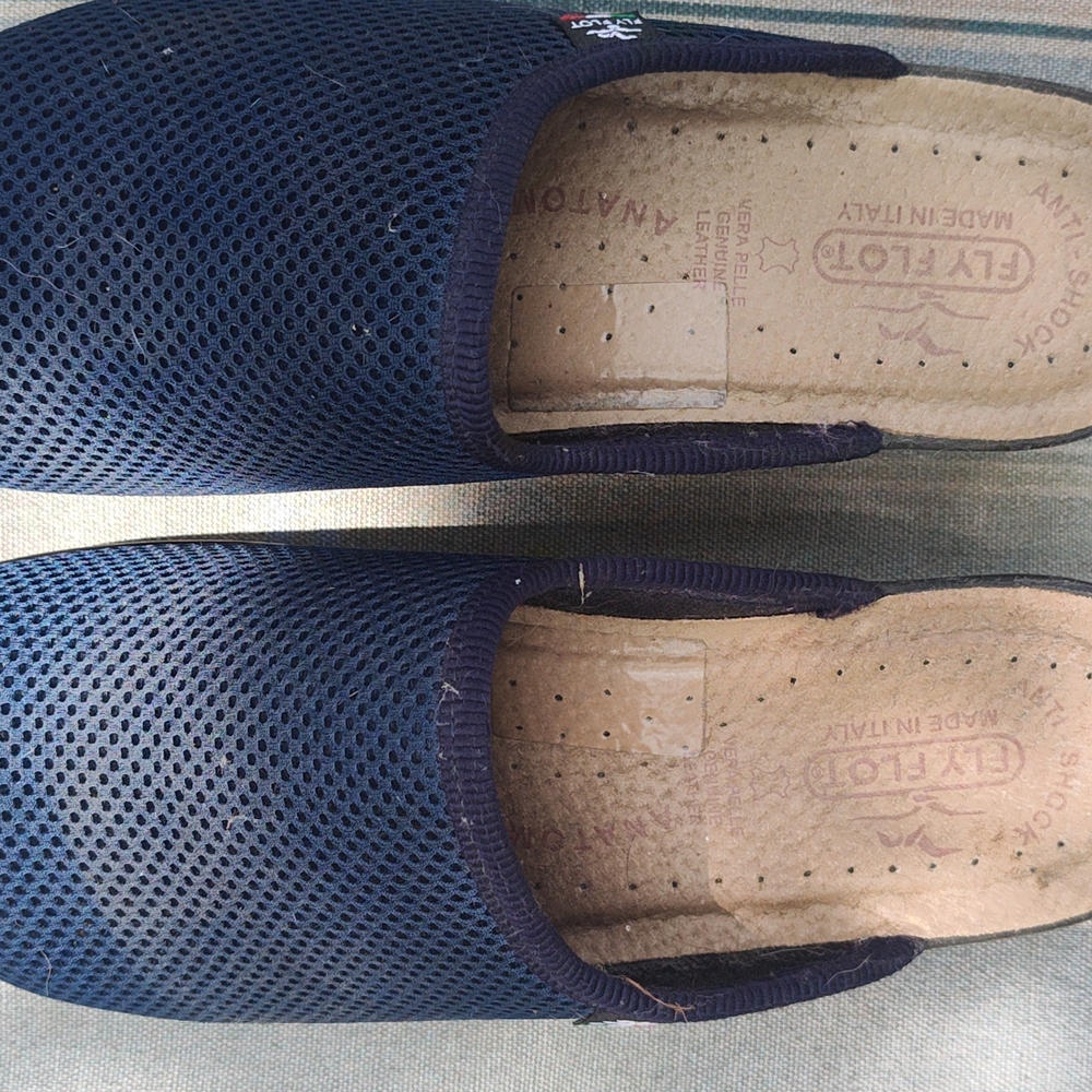 Blue Textured Mules with Flat Sole